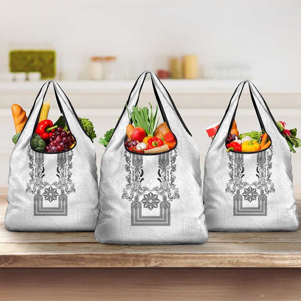 Philippines Barong Style Grocery Bag with Polynesian Art and Leaf Motif Black-White Color LT03 3-pack One Size White - Polynesian Pride