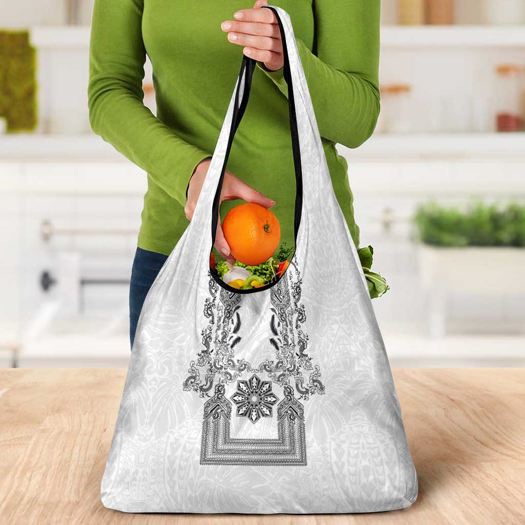 Philippines Barong Style Grocery Bag with Polynesian Art and Leaf Motif Black-White Color LT03 - Polynesian Pride