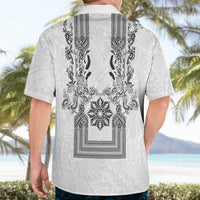 Philippines Barong Style Hawaiian Shirt with Polynesian Art and Leaf Motif Black-White Color LT03 - Polynesian Pride