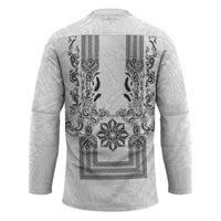 Philippines Barong Style Hockey Jersey with Polynesian Art and Leaf Motif Black-White Color LT03 - Polynesian Pride