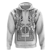 Philippines Barong Style Hoodie with Polynesian Art and Leaf Motif Black-White Color LT03 Zip Hoodie White - Polynesian Pride