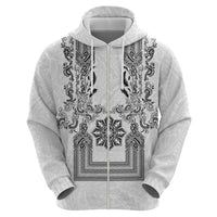 Philippines Barong Style Hoodie with Polynesian Art and Leaf Motif Black-White Color LT03 - Polynesian Pride