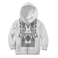 Philippines Barong Style Kid Hoodie with Polynesian Art and Leaf Motif Black-White Color LT03 Zip Hoodie White - Polynesian Pride