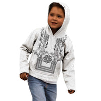 Philippines Barong Style Kid Hoodie with Polynesian Art and Leaf Motif Black-White Color LT03 - Polynesian Pride