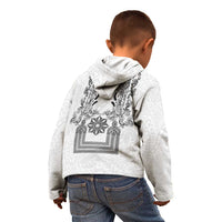 Philippines Barong Style Kid Hoodie with Polynesian Art and Leaf Motif Black-White Color LT03 - Polynesian Pride