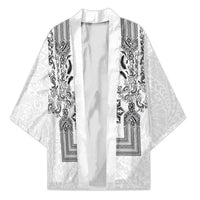 Philippines Barong Style Kimono with Polynesian Art and Leaf Motif Black-White Color