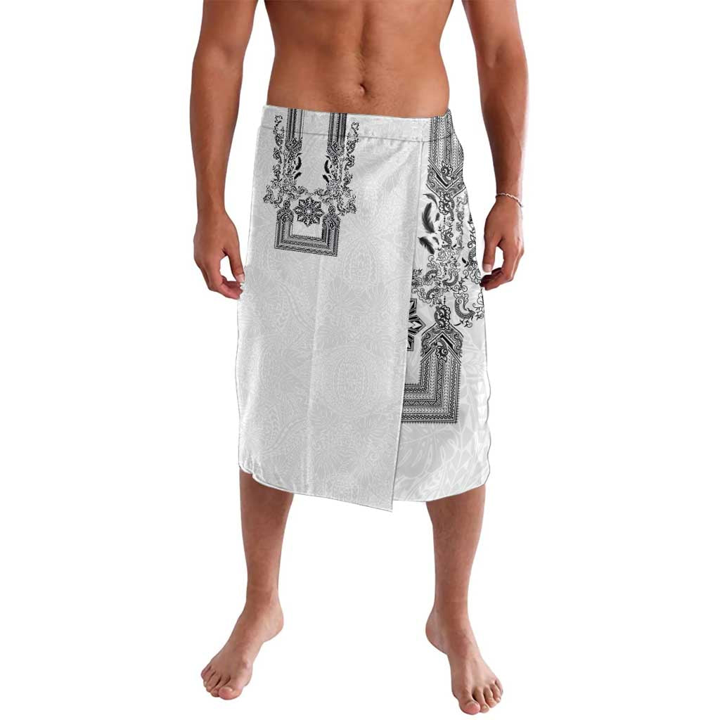 Philippines Barong Style Lavalava with Polynesian Art and Leaf Motif Black-White Color LT03 White - Polynesian Pride
