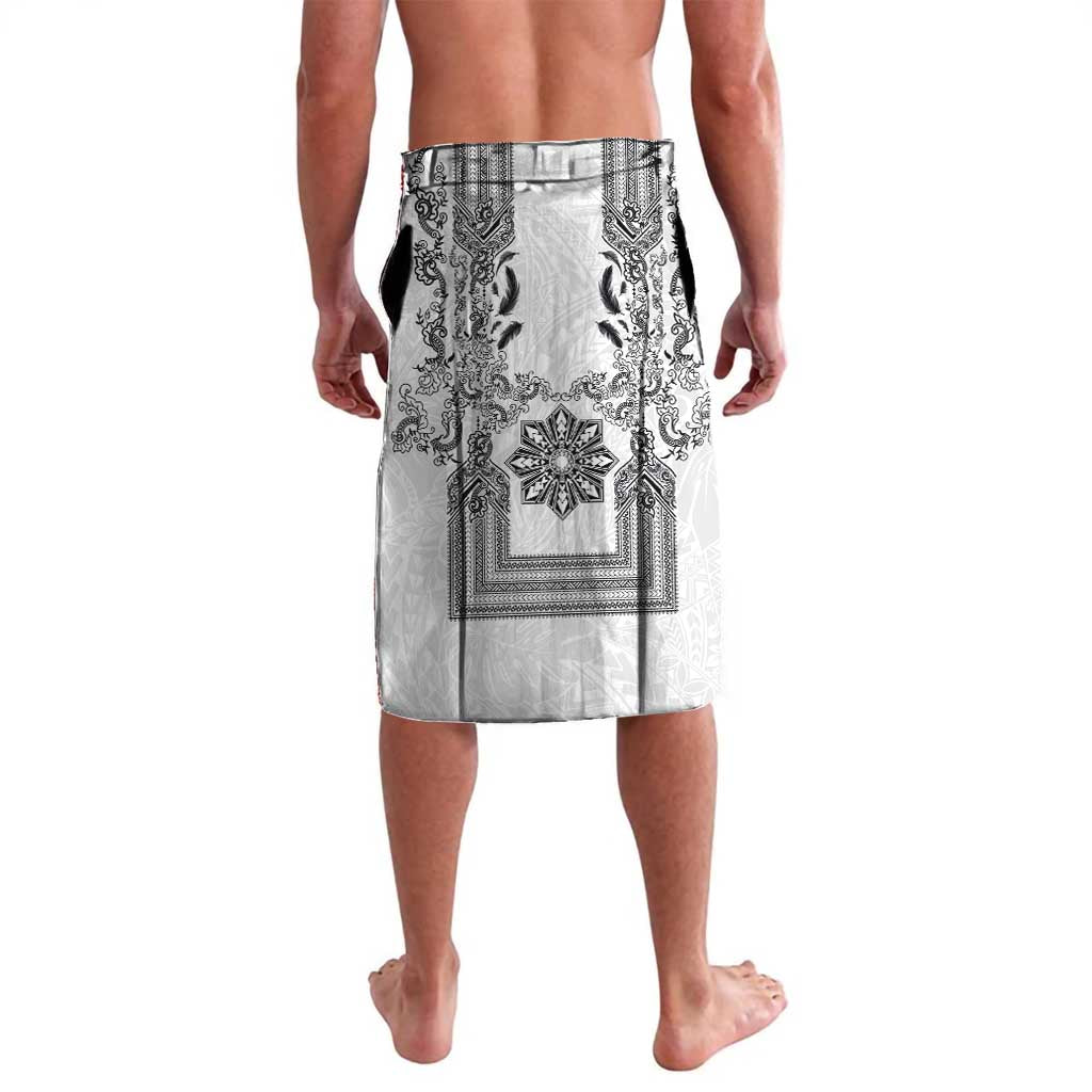 Philippines Barong Style Lavalava with Polynesian Art and Leaf Motif Black-White Color LT03 - Polynesian Pride