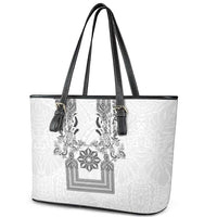 Philippines Barong Style Leather Tote Bag with Polynesian Art and Leaf Motif Black-White Color LT03 - Polynesian Pride
