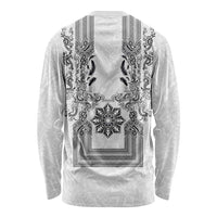 Philippines Barong Style Long Sleeve Shirt with Polynesian Art and Leaf Motif Black-White Color LT03 - Polynesian Pride