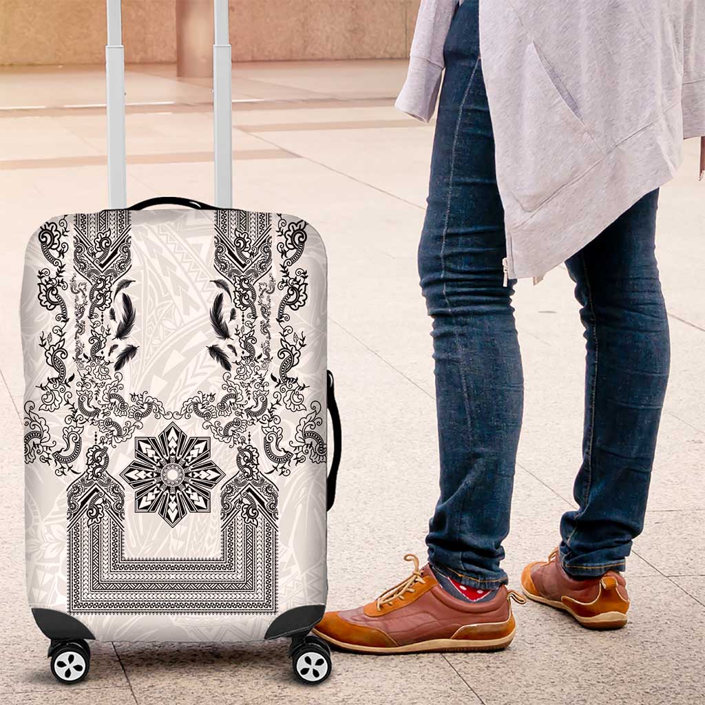 Philippines Barong Style Luggage Cover with Polynesian Art and Leaf Motif Black-White Color LT03 White - Polynesian Pride