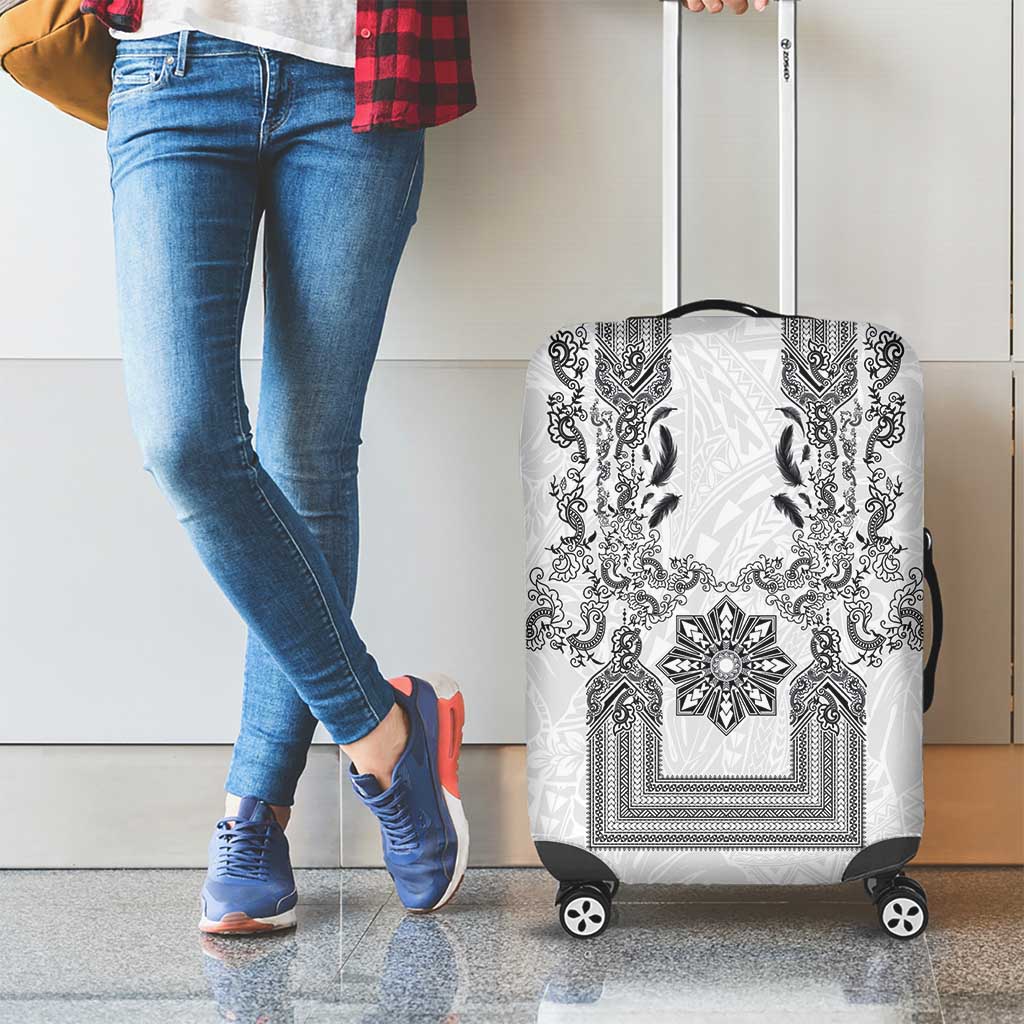 Philippines Barong Style Luggage Cover with Polynesian Art and Leaf Motif Black-White Color LT03 - Polynesian Pride
