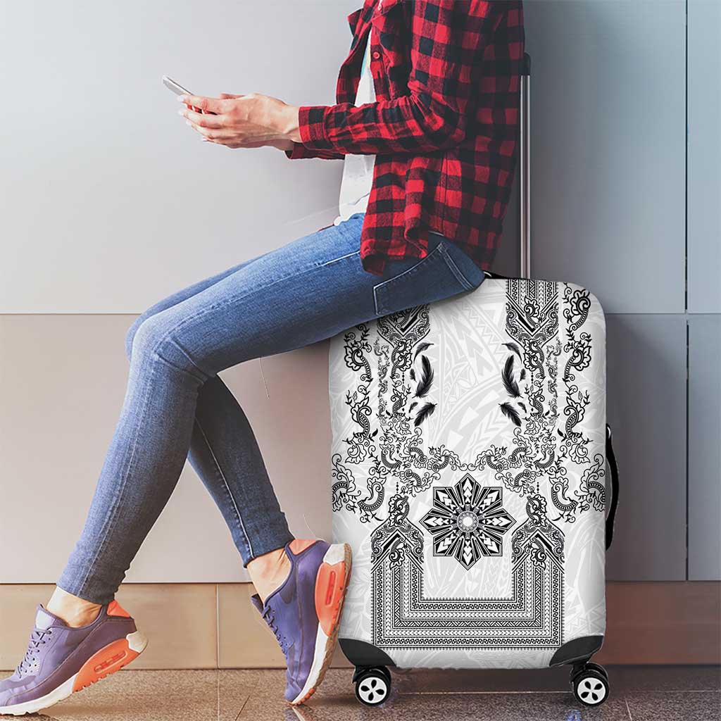 Philippines Barong Style Luggage Cover with Polynesian Art and Leaf Motif Black-White Color LT03 - Polynesian Pride
