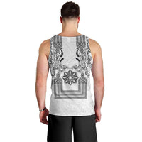 Philippines Barong Style Men Tank Top with Polynesian Art and Leaf Motif Black-White Color LT03 - Polynesian Pride