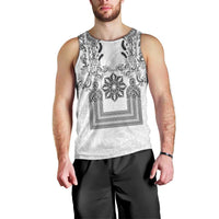 Philippines Barong Style Men Tank Top with Polynesian Art and Leaf Motif Black-White Color LT03 - Polynesian Pride
