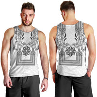 Philippines Barong Style Men Tank Top with Polynesian Art and Leaf Motif Black-White Color LT03 - Polynesian Pride