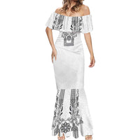 Philippines Barong Style Mermaid Dress with Polynesian Art and Leaf Motif Black-White Color LT03 - Polynesian Pride
