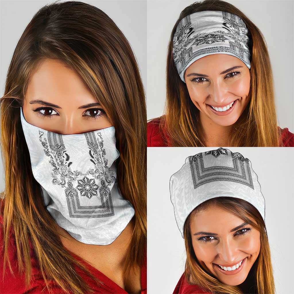 Philippines Barong Style Neck Gaiter with Polynesian Art and Leaf Motif Black-White Color LT03 - Polynesian Pride