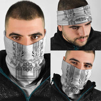 Philippines Barong Style Neck Gaiter with Polynesian Art and Leaf Motif Black-White Color LT03 - Polynesian Pride
