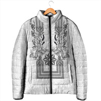 Philippines Barong Style Padded Jacket with Polynesian Art and Leaf Motif Black-White Color LT03 - Polynesian Pride