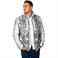 Philippines Barong Style Padded Jacket with Polynesian Art and Leaf Motif Black-White Color LT03 - Polynesian Pride