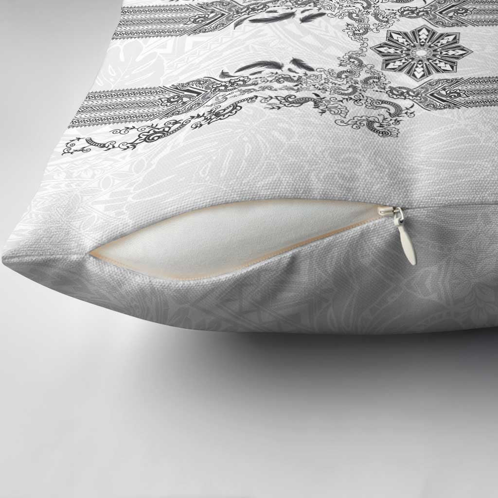 Philippines Barong Style Pillow Cover with Polynesian Art and Leaf Motif Black-White Color LT03 - Polynesian Pride