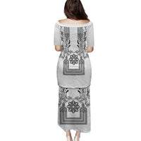 Philippines Barong Style Puletasi with Polynesian Art and Leaf Motif Black-White Color LT03 - Polynesian Pride