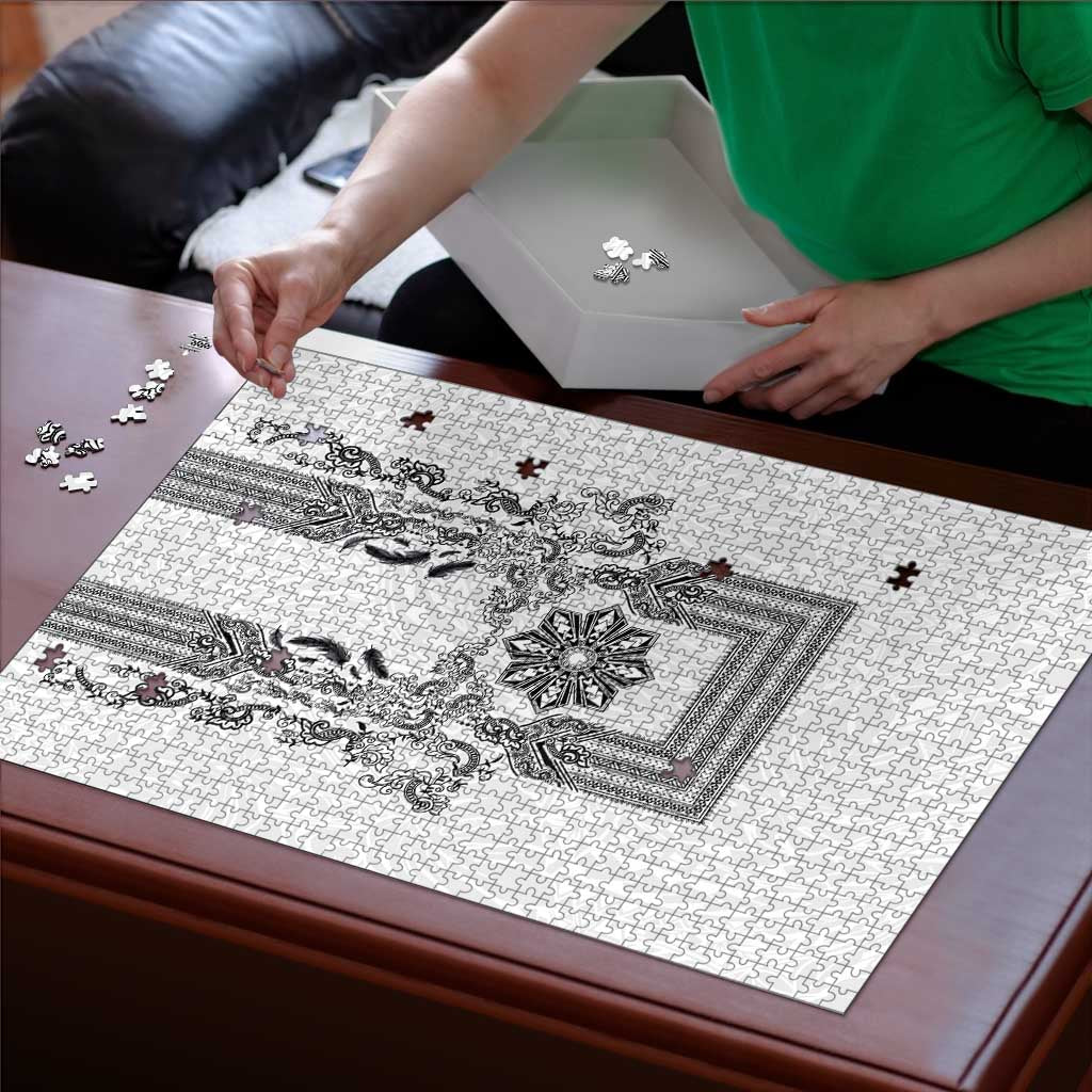 Philippines Barong Style Puzzle with Polynesian Art and Leaf Motif Black-White Color LT03 - Polynesian Pride