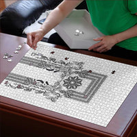 Philippines Barong Style Puzzle with Polynesian Art and Leaf Motif Black-White Color LT03 - Polynesian Pride