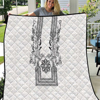 Philippines Barong Style Quilt with Polynesian Art and Leaf Motif Black-White Color