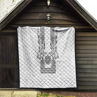 Philippines Barong Style Quilt with Polynesian Art and Leaf Motif Black-White Color
