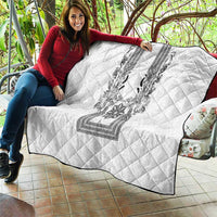 Philippines Barong Style Quilt with Polynesian Art and Leaf Motif Black-White Color
