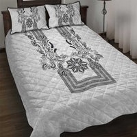 Philippines Barong Style Quilt Bed Set with Polynesian Art and Leaf Motif Black-White Color
