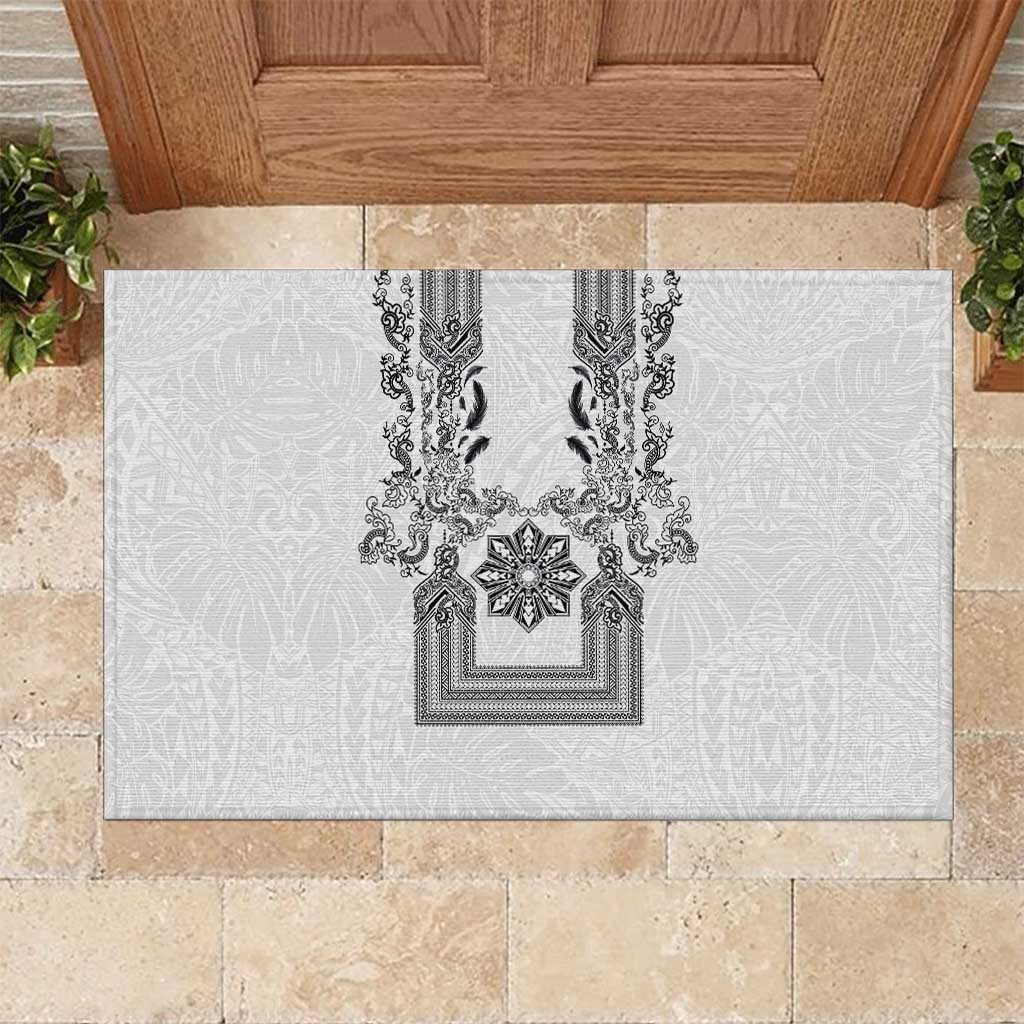 Philippines Barong Style Rubber Doormat with Polynesian Art and Leaf Motif Black-White Color LT03 White - Polynesian Pride