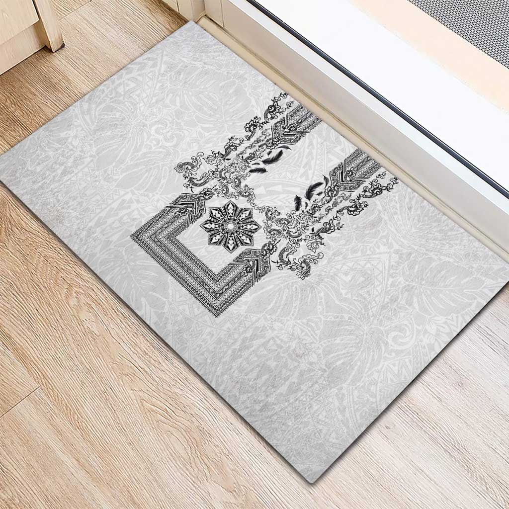Philippines Barong Style Rubber Doormat with Polynesian Art and Leaf Motif Black-White Color LT03 - Polynesian Pride