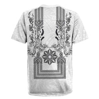 Philippines Barong Style Rugby Jersey with Polynesian Art and Leaf Motif Black-White Color LT03 - Polynesian Pride
