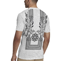 Philippines Barong Style Rugby Jersey with Polynesian Art and Leaf Motif Black-White Color LT03 - Polynesian Pride