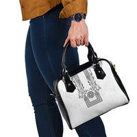 Philippines Barong Style Shoulder Handbag with Polynesian Art and Leaf Motif Black-White Color LT03 - Polynesian Pride
