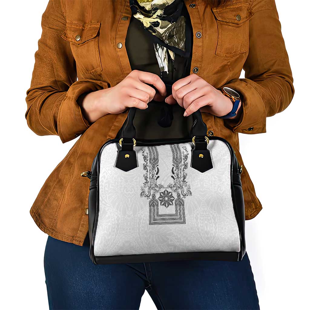 Philippines Barong Style Shoulder Handbag with Polynesian Art and Leaf Motif Black-White Color LT03 - Polynesian Pride