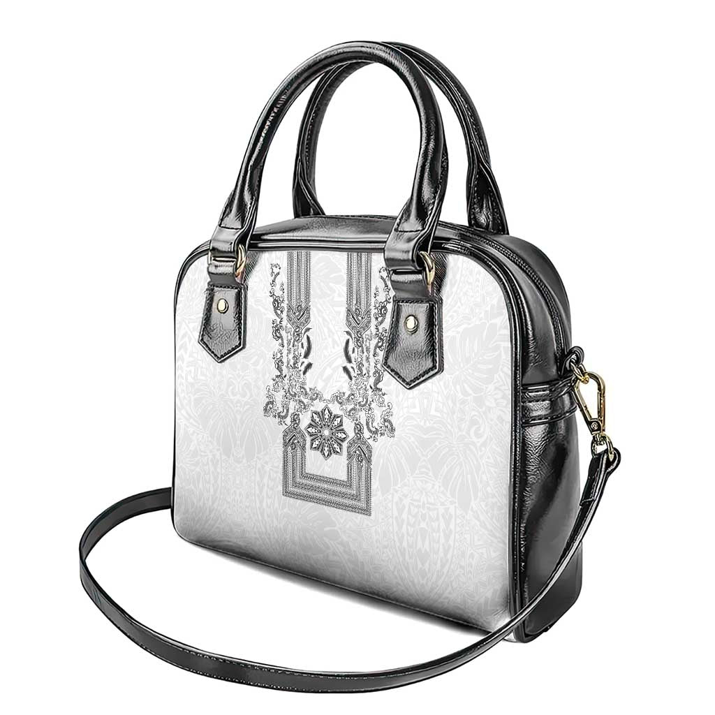 Philippines Barong Style Shoulder Handbag with Polynesian Art and Leaf Motif Black-White Color LT03 - Polynesian Pride