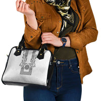 Philippines Barong Style Shoulder Handbag with Polynesian Art and Leaf Motif Black-White Color LT03 - Polynesian Pride