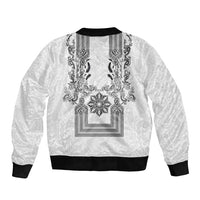 Philippines Barong Style Sleeve Zip Bomber Jacket with Polynesian Art and Leaf Motif Black-White Color LT03 - Polynesian Pride