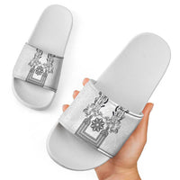 Philippines Barong Style Slide Sandals with Polynesian Art and Leaf Motif Black-White Color LT03 - Polynesian Pride