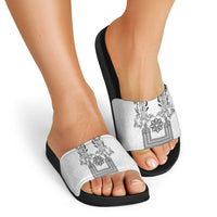 Philippines Barong Style Slide Sandals with Polynesian Art and Leaf Motif Black-White Color LT03 - Polynesian Pride