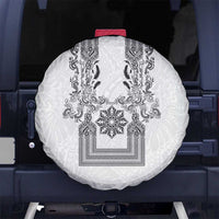 Philippines Barong Style Spare Tire Cover with Polynesian Art and Leaf Motif Black-White Color LT03 No hole White - Polynesian Pride