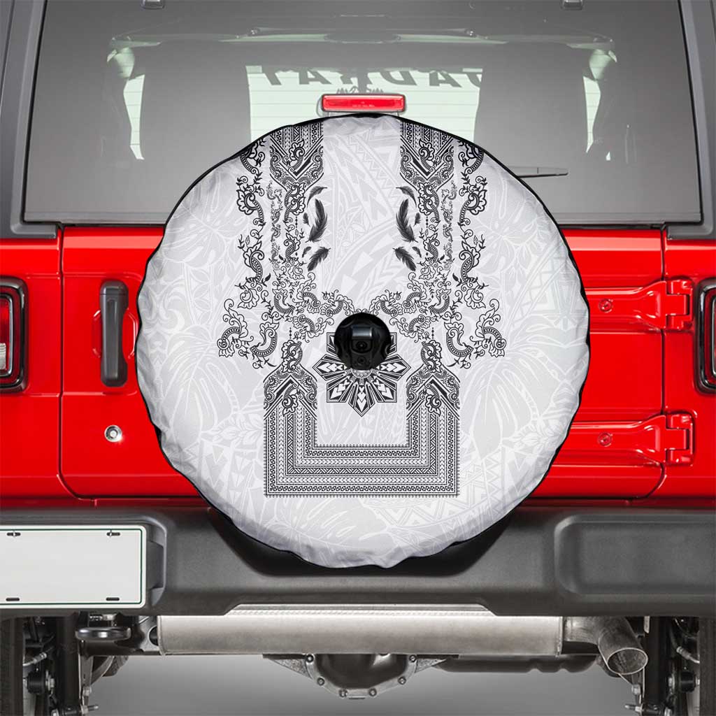 Philippines Barong Style Spare Tire Cover with Polynesian Art and Leaf Motif Black-White Color LT03 - Polynesian Pride