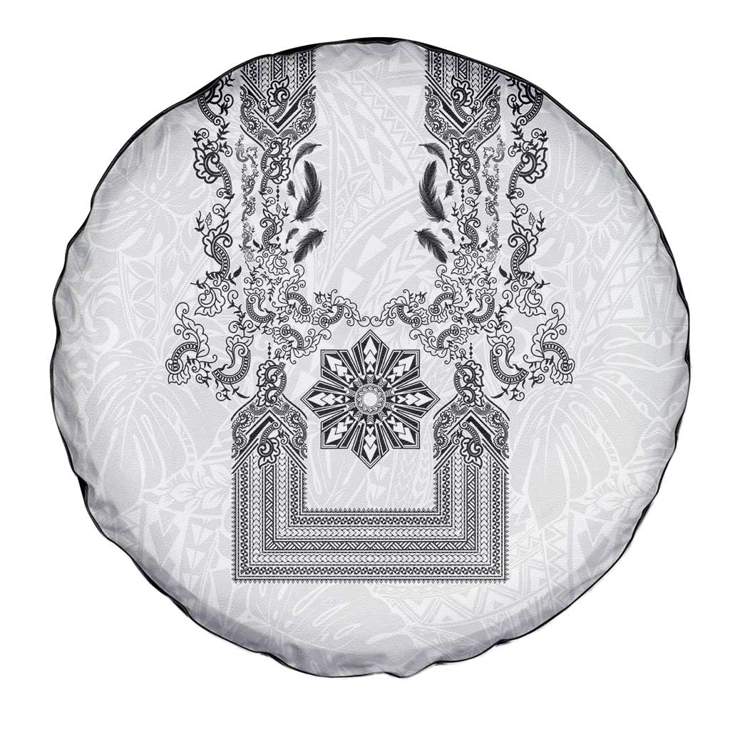 Philippines Barong Style Spare Tire Cover with Polynesian Art and Leaf Motif Black-White Color LT03 - Polynesian Pride