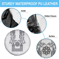 Philippines Barong Style Spare Tire Cover with Polynesian Art and Leaf Motif Black-White Color LT03 - Polynesian Pride