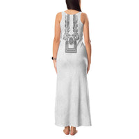 Philippines Barong Style Tank Maxi Dress with Polynesian Art and Leaf Motif Black-White Color LT03 - Polynesian Pride