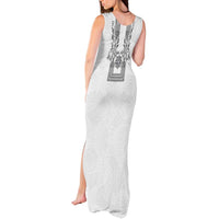 Philippines Barong Style Tank Maxi Dress with Polynesian Art and Leaf Motif Black-White Color LT03 - Polynesian Pride